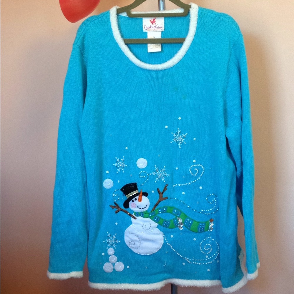 Quacker Factory Snowman Blue Sweater